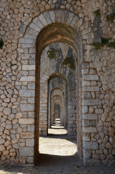 The 12 pillared arches of the cryptoporticus of the so-called Sanctuary of Jupiter Anxur, Terracina, Italy