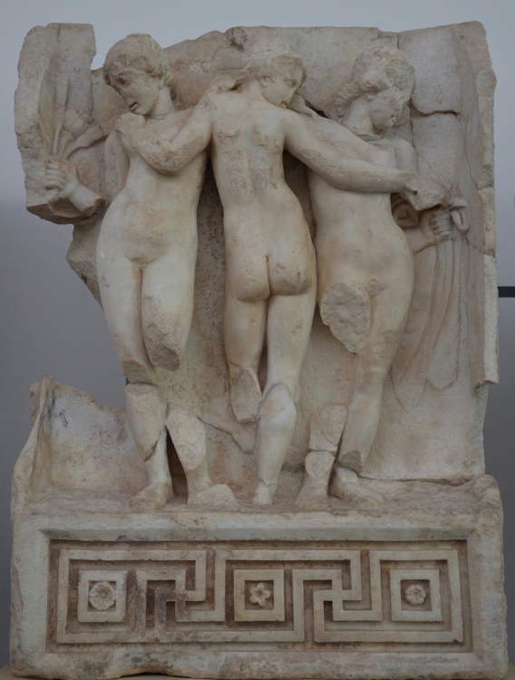 Relief from the Sebasteion depicting the Three Graces in a typical Hellenistic style (Aphrodisias Museum).