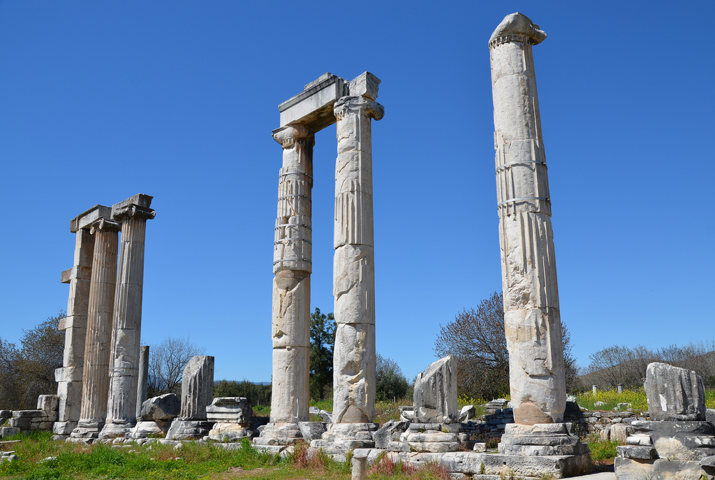 The Temple of Aphrodite, built in the Ionic order in stages during the Roman period (from 1st century BC to 2nd century AD) and later converted into a Christian basilica, Aphrodisias, Caria, Turkey