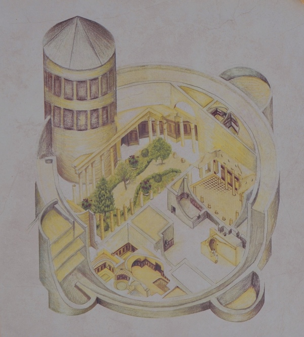 Reconstruction drawing of the mountain palace-fortress. The unusual structure served simultaneously as a palace, a fortress and a monument.