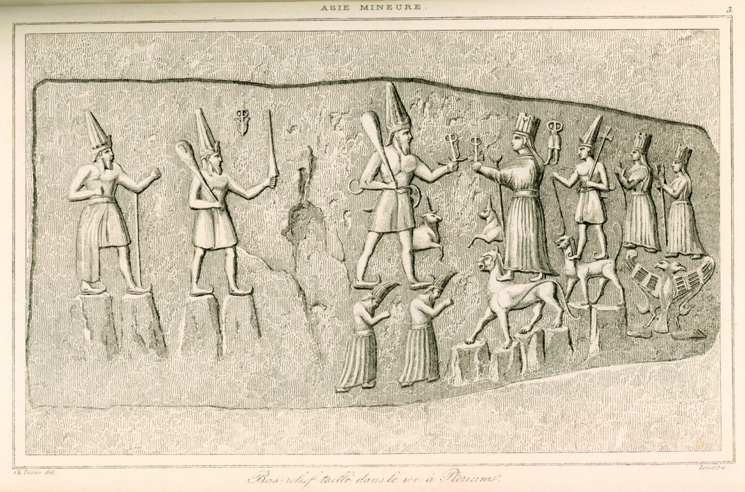 Engraving from a relief at Yazilikaya by French archaeologist Charles Texier (1882).