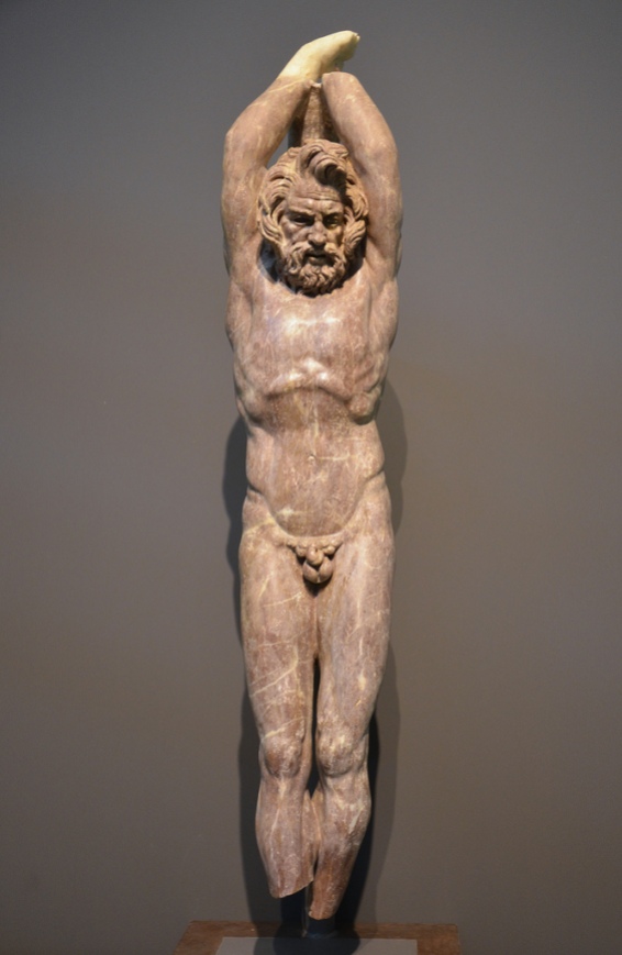 2nd c. AD statue in red marble of Marsyas, a satyr who dared challenge Apollo to a music contest , found at the Villa Vignacce in southeastern Rome during 2009 excavations carried by the American Institute for Roman Culture.