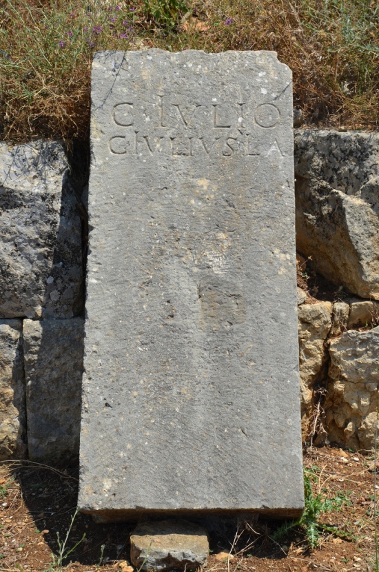 Latin inscription dedicated to Caius Julius, a liberated slave of Augustus, about 30 BC.